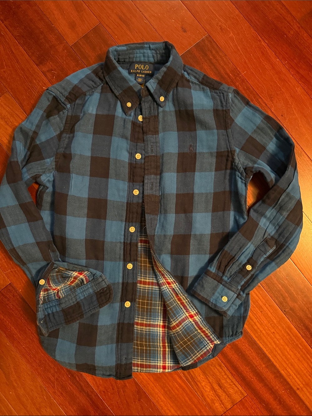 Polo by Ralph Lauren Blue and Black Plaid Flannel Button-Down Shirt